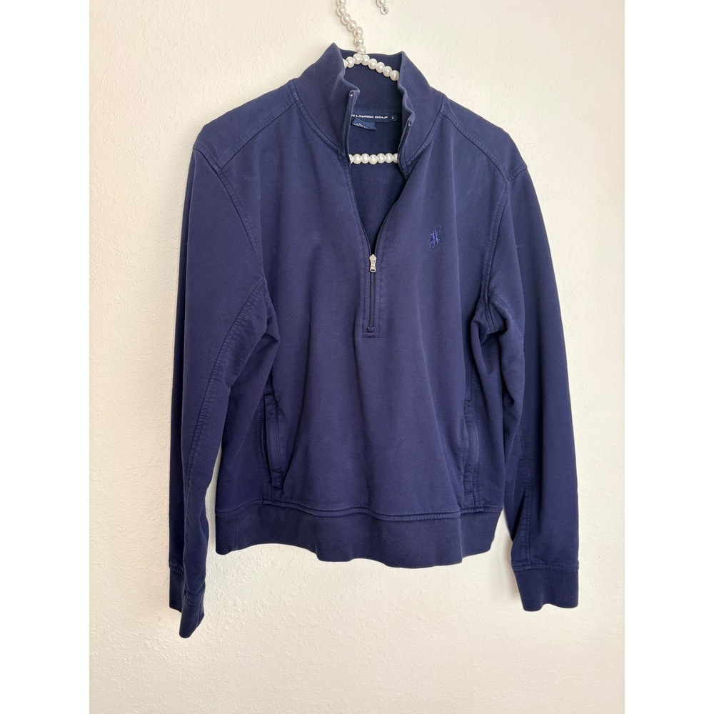 Polo Ralph Lauren Golf Pullover Large Navy Blue Excellent Quarter Zip Mock Neck